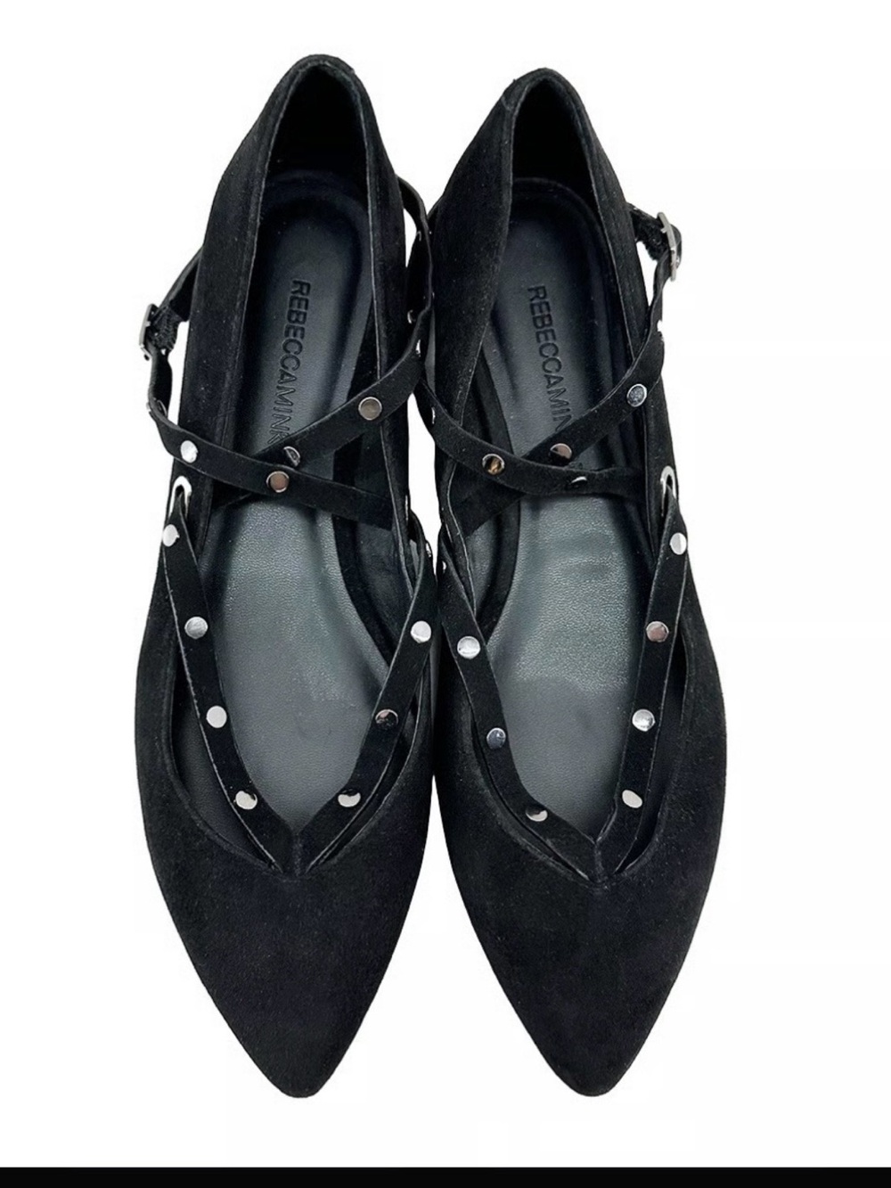 Rebecca Minkoff Black Suede Studded Crisscross Flats